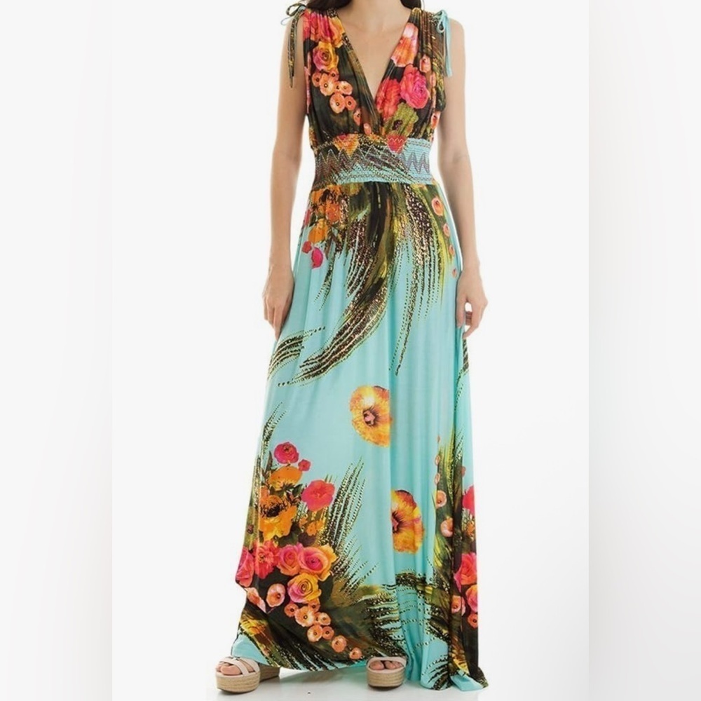MORE FEEL FLORAL MAXI PLUS SIZE DRESS 4XL BOHO BOHEMIAN SUMMER BLUE - Picture 3 of 16